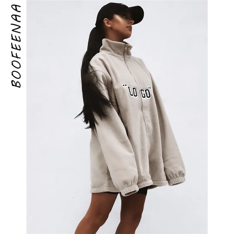 BOOFEENAA флисовая верхняя одежда на молнии с логотипом женская модная куртка пальто