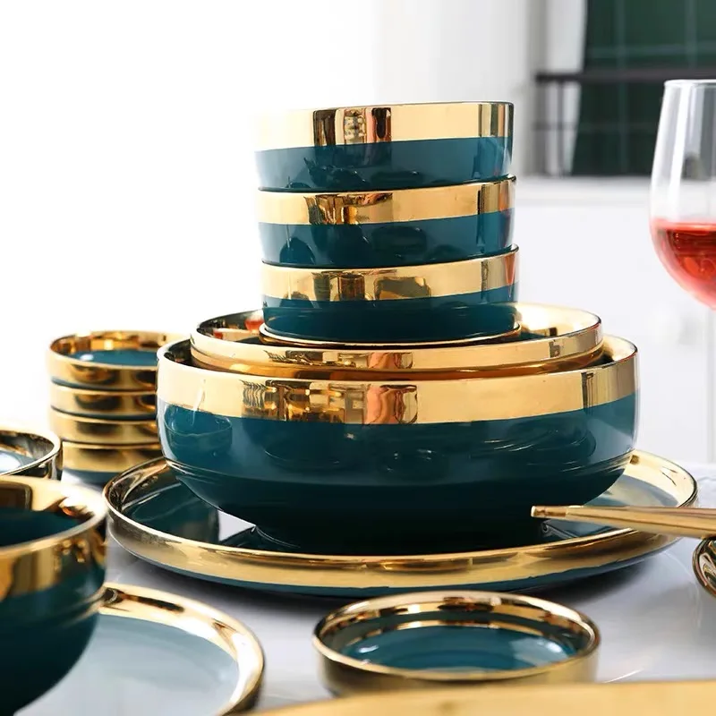 Роскошный Европейский набор керамических тарелок блюдце со вкусом золота блюдо