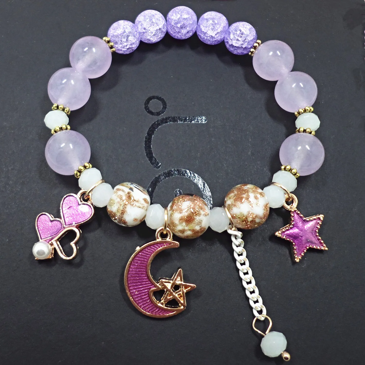 

Crystal Glazed Moon Star Pendant Bracelet Popcorn Stone Pearl Handmade Beaded Jewelry Accessories Shell Bracelets Banquet Party