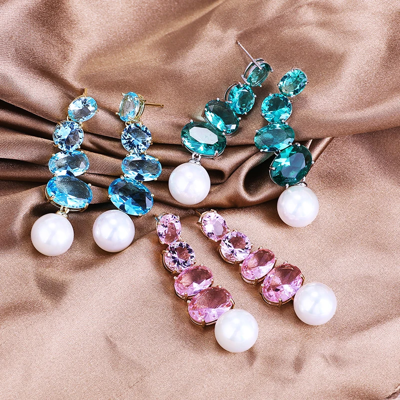 Женские Висячие серьги с подвеской большие стеклянные бусины из жемчуга и