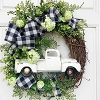 35cm truck christmas wreath pinecone checkered wreath cloth bowknot xmas wreath round door hanging sign christmas garland hangin