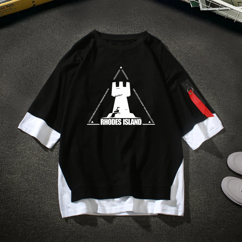 

Футболка с изображением героев игры Arknights, остров Родос, Амия лапплэнд, косплей, имитация двух частей, Корейская свободная летняя футболка, топы, футболки