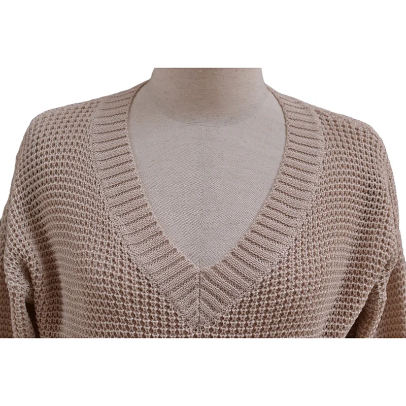 

Casual V Neck Woman Sweaters Knitwear Crop Top Long Sleeve Autumn Jumper Solid Basic Pullover New 2020 Sweater Sale