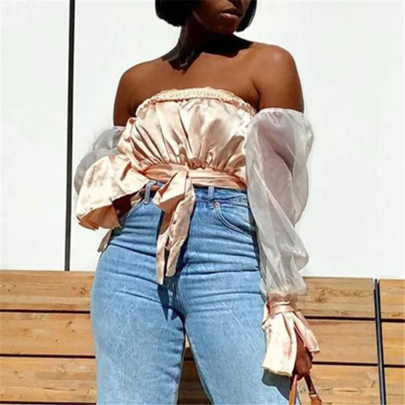 Женский пикантный укороченный топ с открытыми плечами летняя Весенняя рубашка