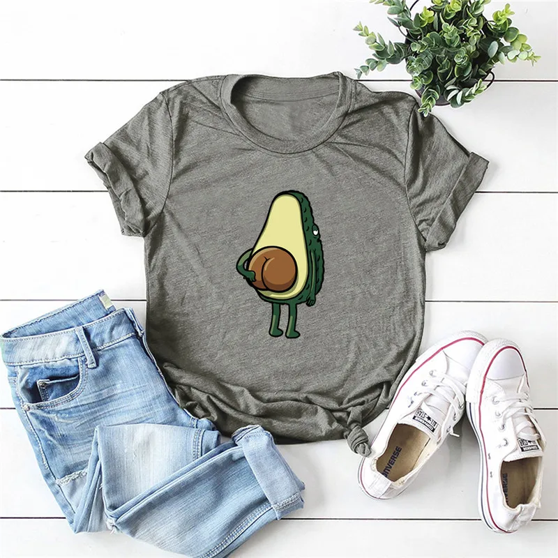 

Women's Undress Avocado Top Cotton Letters Hipster Ladies Summer Tee Fashion Casual Grey Short Sleeve Funny T-Shirt