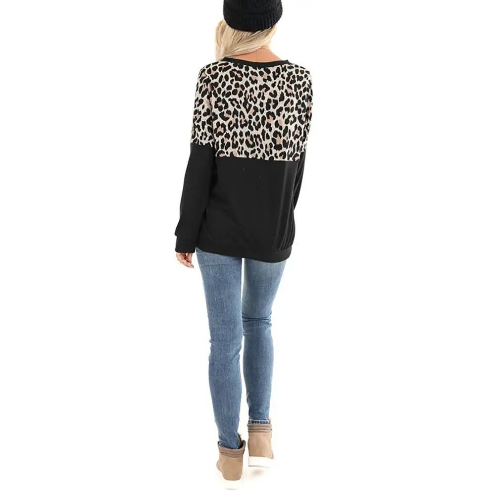 Женская Полосатая Бейсбольная Футболка с леопардовым принтом и длинным рукавом