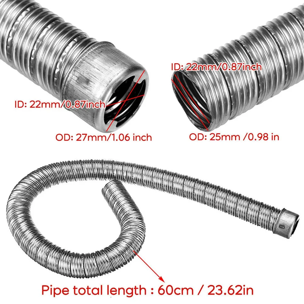 

1pc Heater Exhaust Pipe 22mm 60cm Air Cap For Eberspacher Webasto Stainless Steel