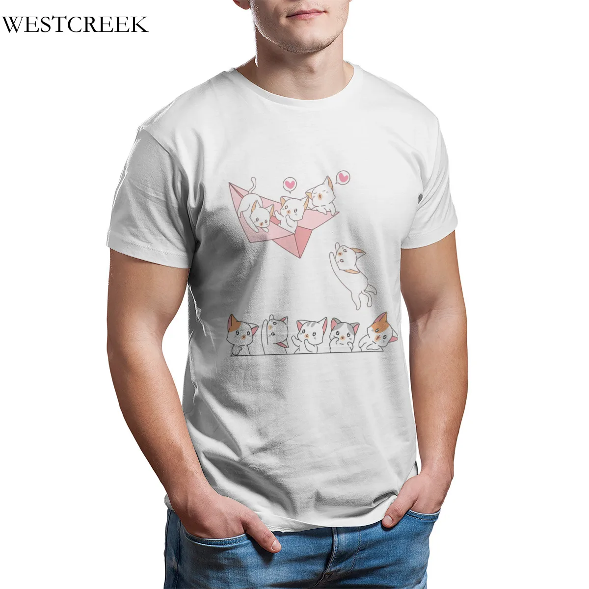 

Wholesale Men's T-Shirt Kawaii Cat Cute Anime Cats Fashion Vintage Short Sleeve Tshirts 35192
