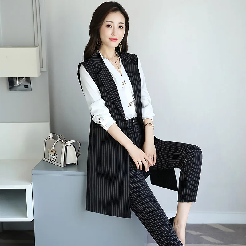 Women Striped Suit Waistcoat Set Professional Women's Spring and Autumn Two-piece Outfit Office Clothes |