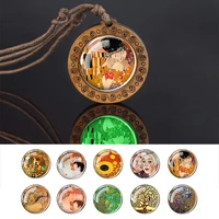 gustav klimt the kiss luminous necklace klimts mother and child art necklaces romantic valentines day gift wooden jewelry