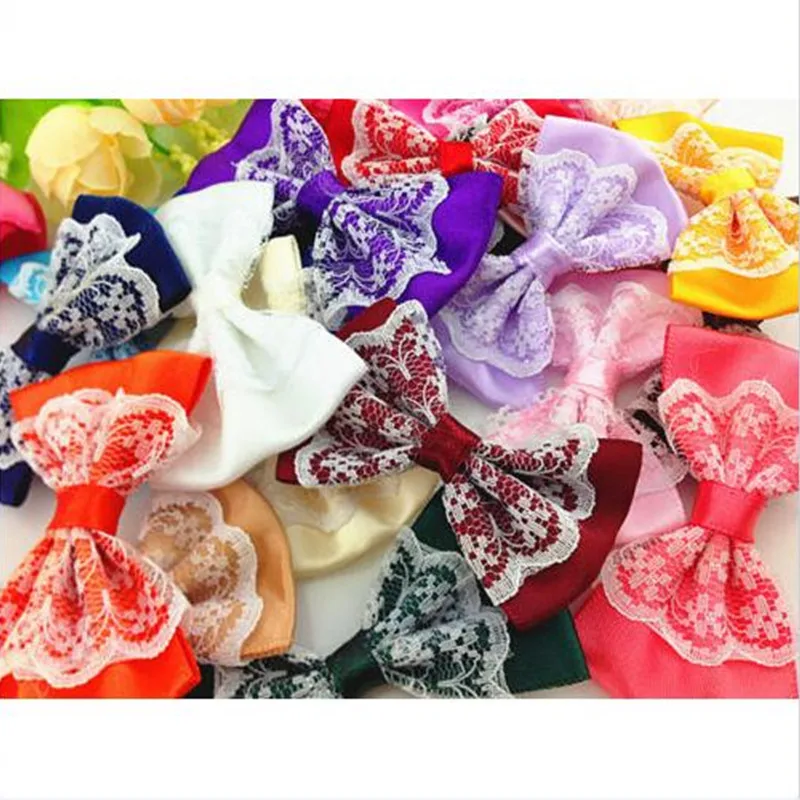 

30PCS MIX Color Satin Ribbon Bows Flowers Wedding Appliques Craft