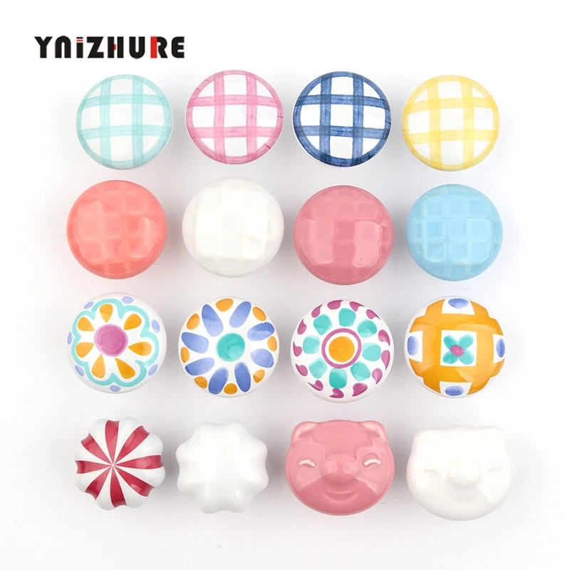

YINZHURE Rural Acme Nordic Style Ceramic Single Cartoon Round Wardrobe Kitchen Garden Door Handle Modern Cabinet Handle