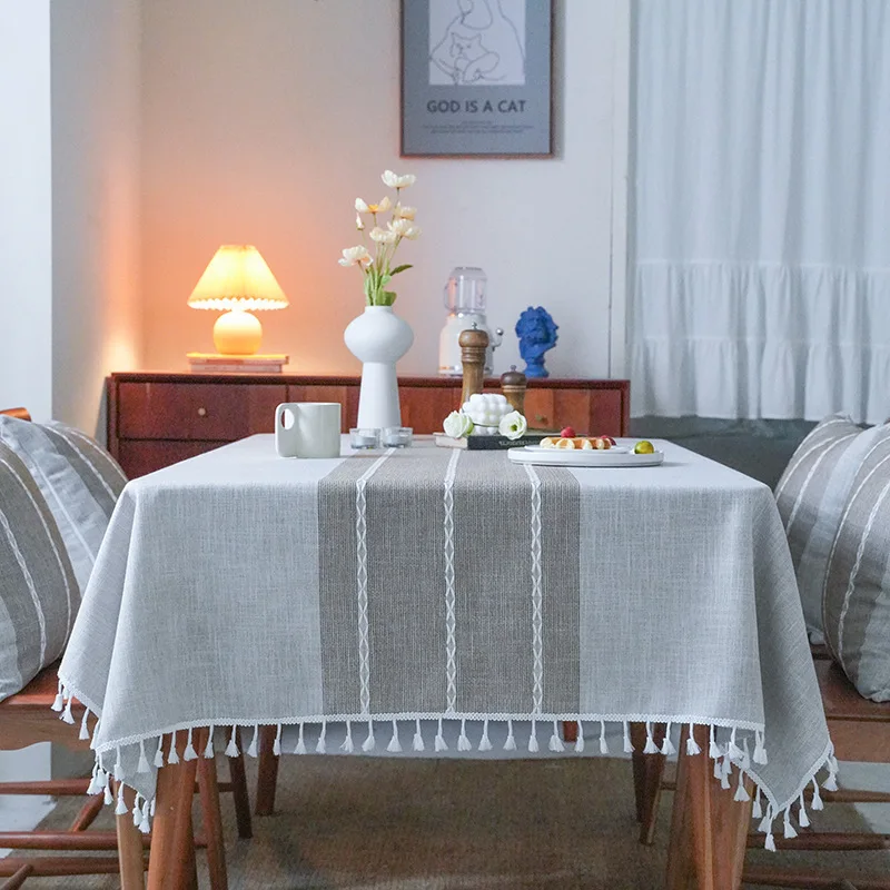 

Cotton Linen Home Tablecloth Tassel Decoration Tea Coffee Table Cover for Living Room Dinning Plaid Table Cloth Picnic Cloth