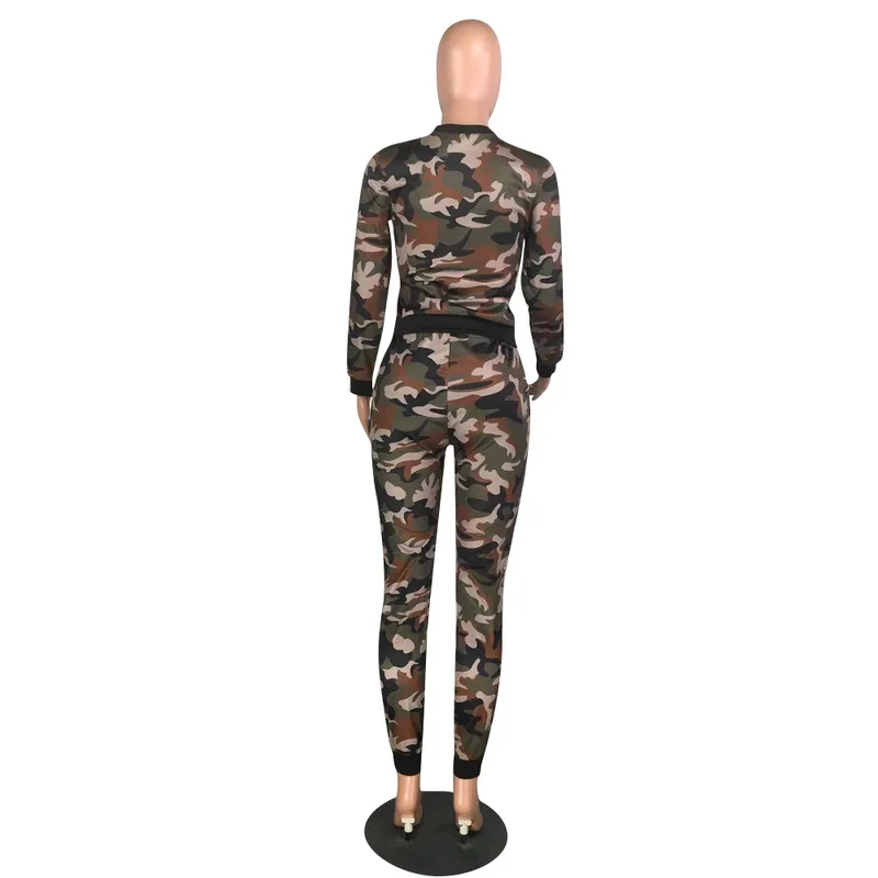 

Camouflage Print Two Piece Set Tracksuit Women Hollow Out Long Sleeve Top and Skinny Pants Sweat Suits Casual Sportswear Outfits