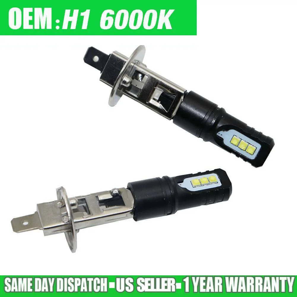 

H1 66000K Xenon White Super Bright 8000LM CSP LED WHITE Fog Light Bulbs Kit