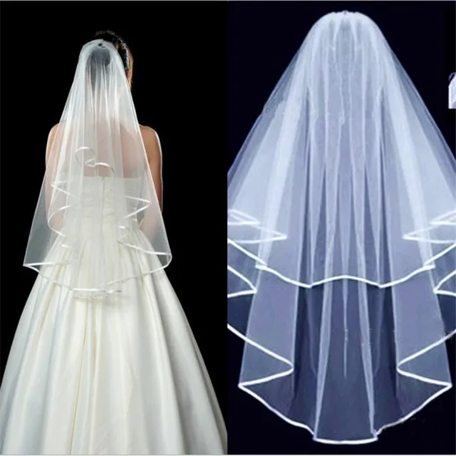 Short simple wedding veil tulle two layer with comb white ivory bridal veil for bride for marriage wedding accessories
