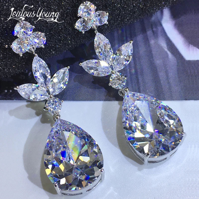 Серьги подвески женские в форме цветка с цирконом и кристаллами|Серьги-подвески|