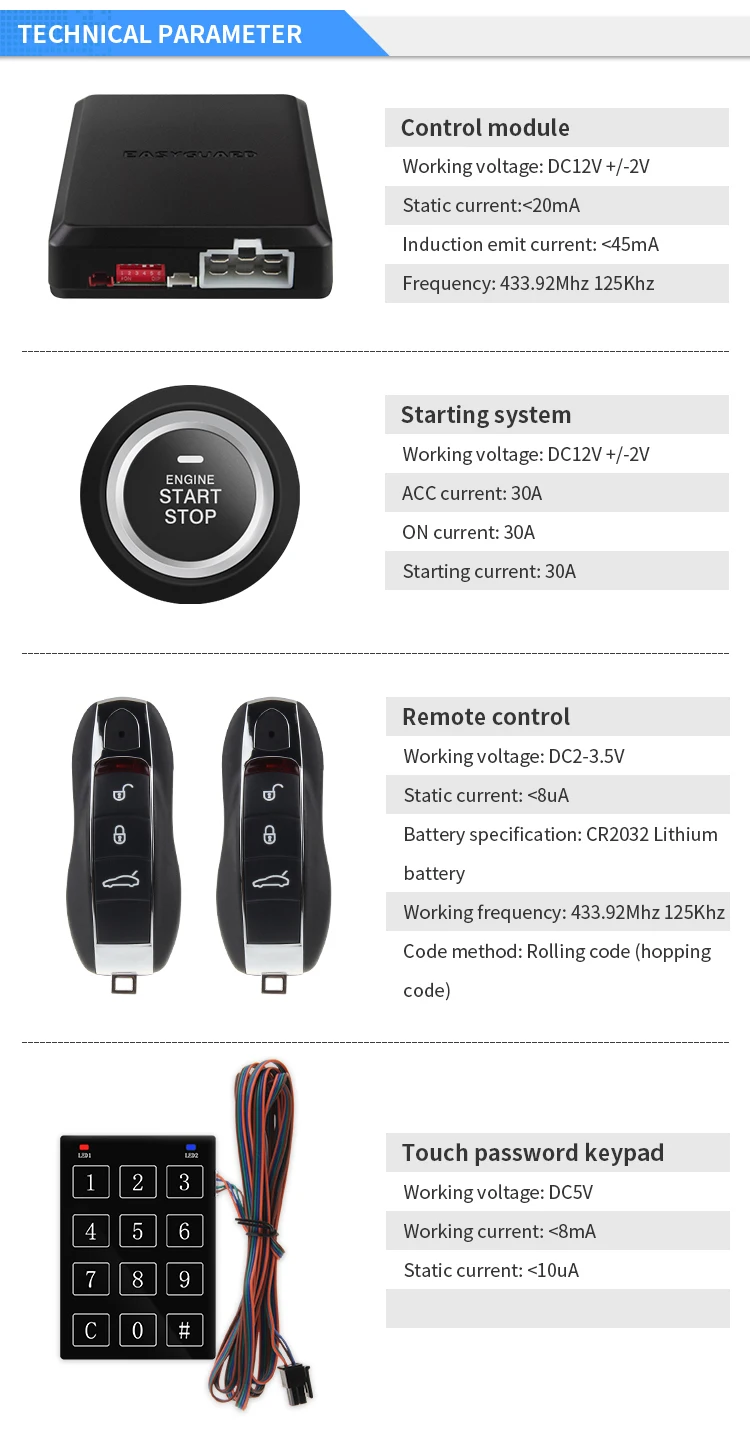EASYGUARD компания псевдослучайный код Автосигнализация пассивное открывание без ключей дистанционный запуск стартера и