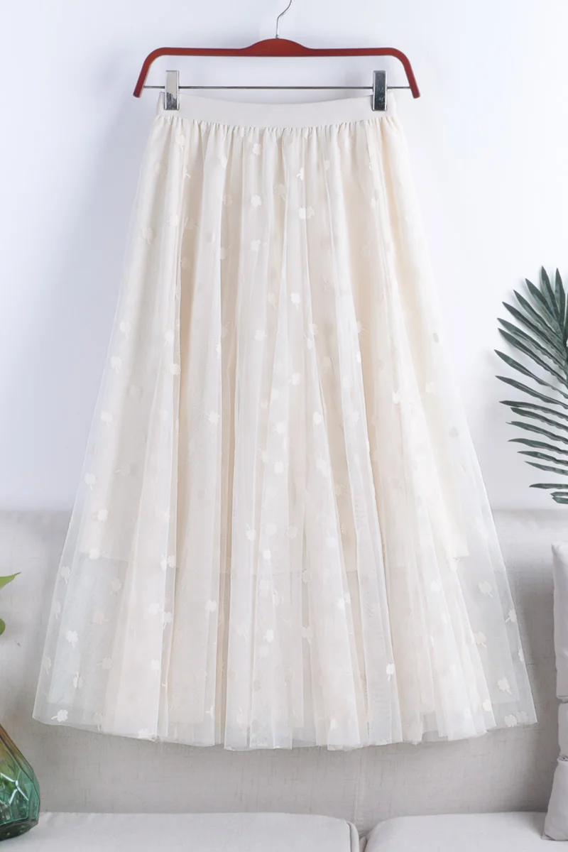 

Super Fairy Mid-Length A-Line Gauze Skirt Spring New Big Swing High Waist Thin Double-Layer Mesh Skirt 807