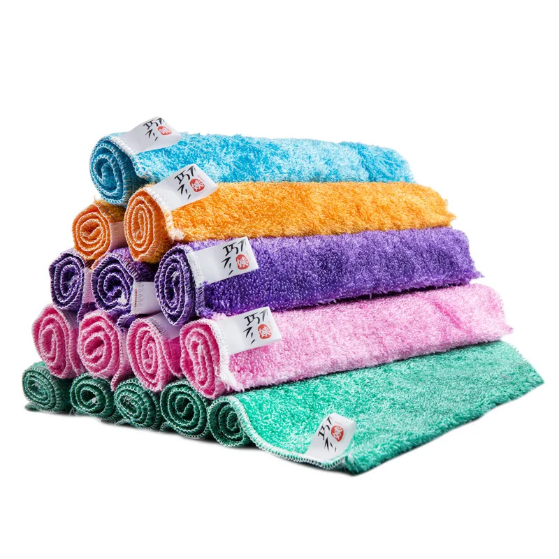 

Kitchen Dishcloth Cleaning Cloth Double-Layer Thicken Absorbent Bamboo Fiber Daily Kitchen Tea Towel Kitchen Rag Scouring Pad