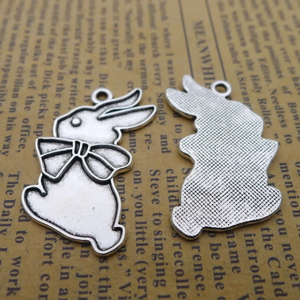 

100pcs Rabbit Charms 20mm x 33mm DIY Jewelry Making Pendant antique silver color