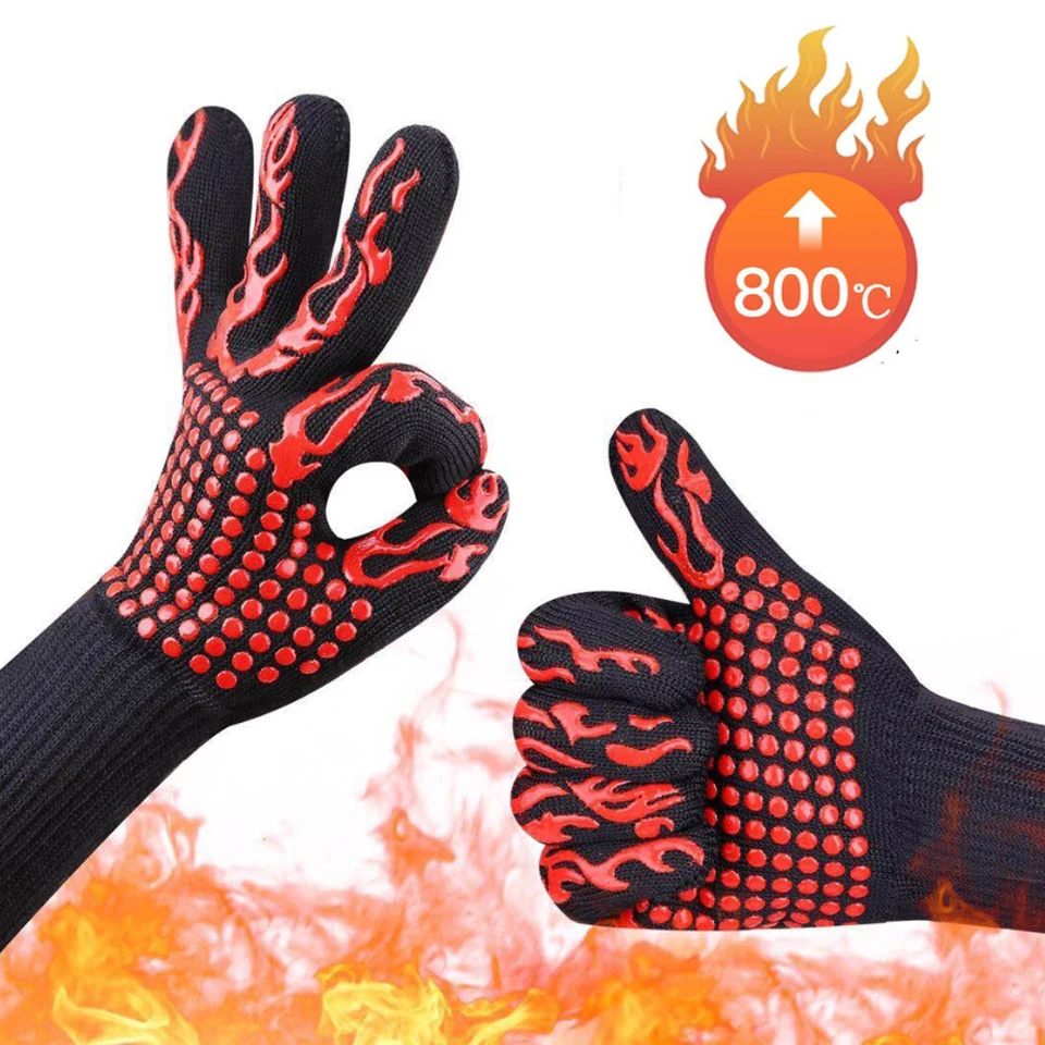 1 шт. Перчатки для барбекю термостойкие перчатки для духовки 500-800 градусов огнестойкие изолированные перчатки для барбекю духовка или микро...