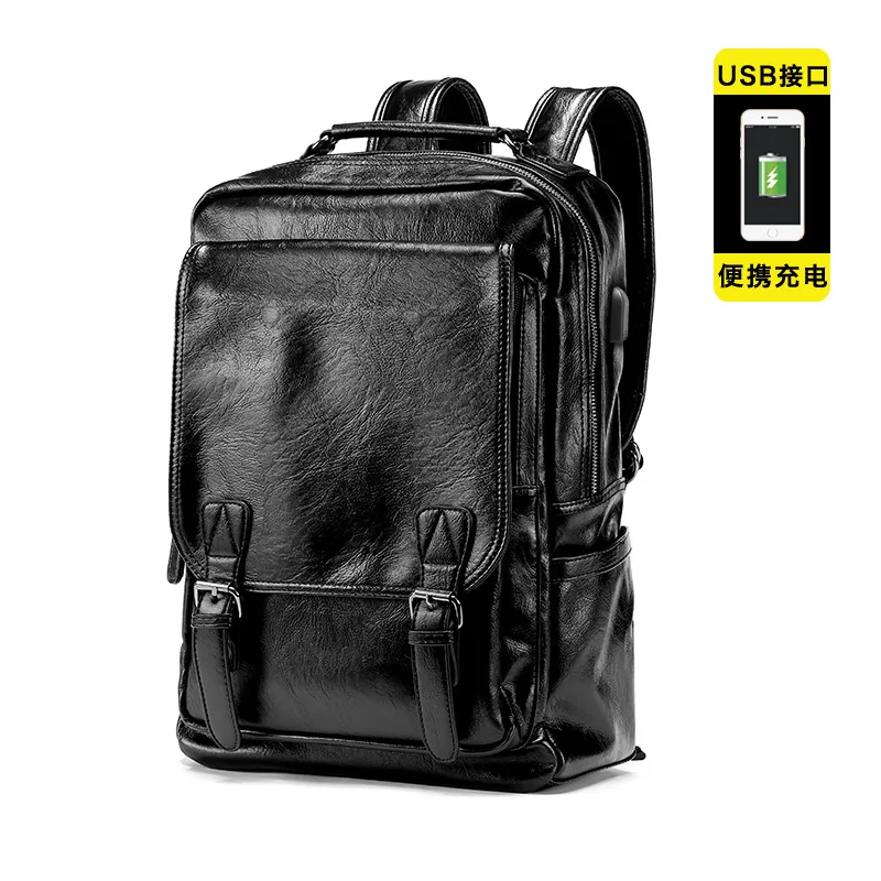 Fashion Backpack Men Leather School Backpack for Teenager Boys USB Charge Men's Travel Backpack Laptop Large Capacity Bagpack