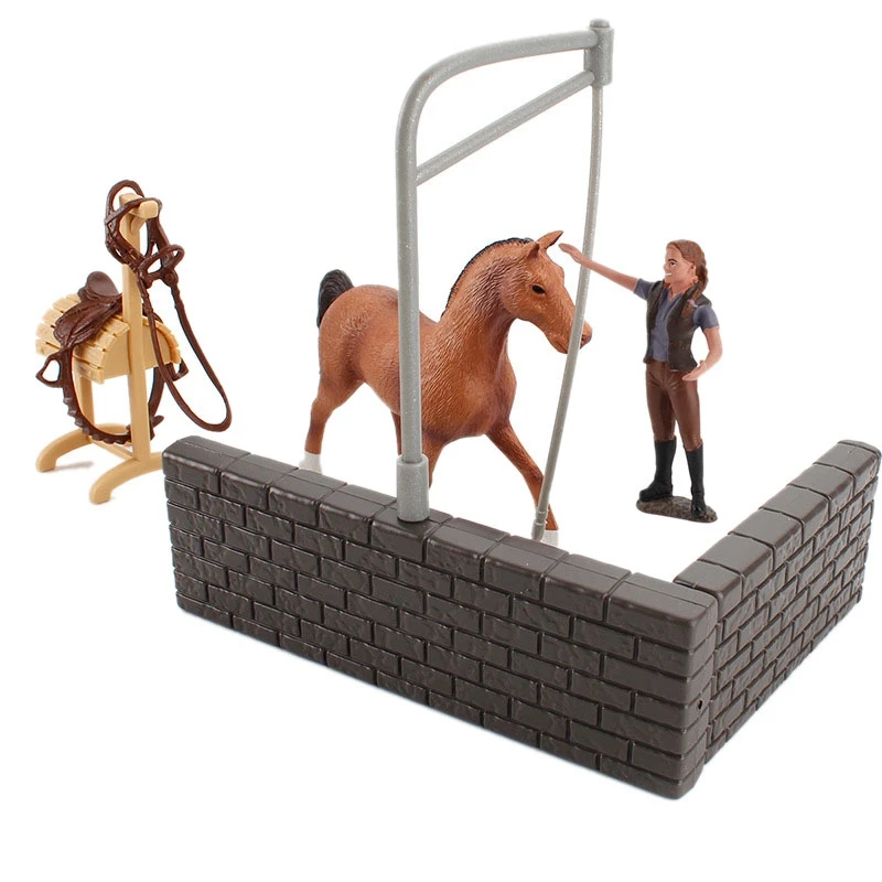 

Simulation Animal Farm Scene Model Horse Washing Suit Children's Animal Figure Solid Horse Worker Static Decoration Gift