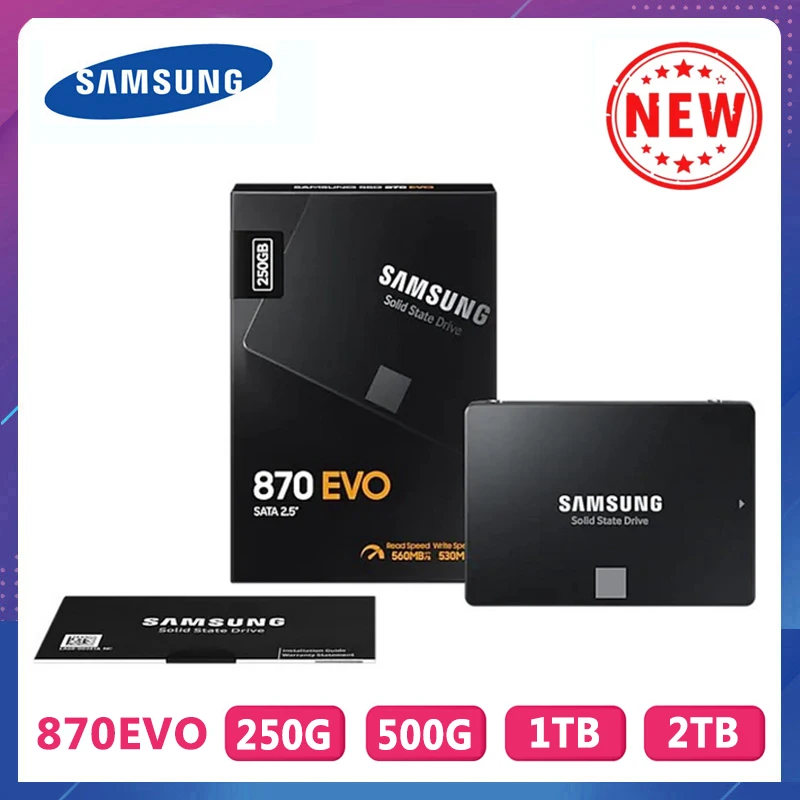 SAMSUNG-disco duro interno de estado sólido SSD 870 EVO, 250GB, 500GB, SATA III, 2,5 pulgadas, 1TB, 2TB, MLC, portátil, PC de escritorio