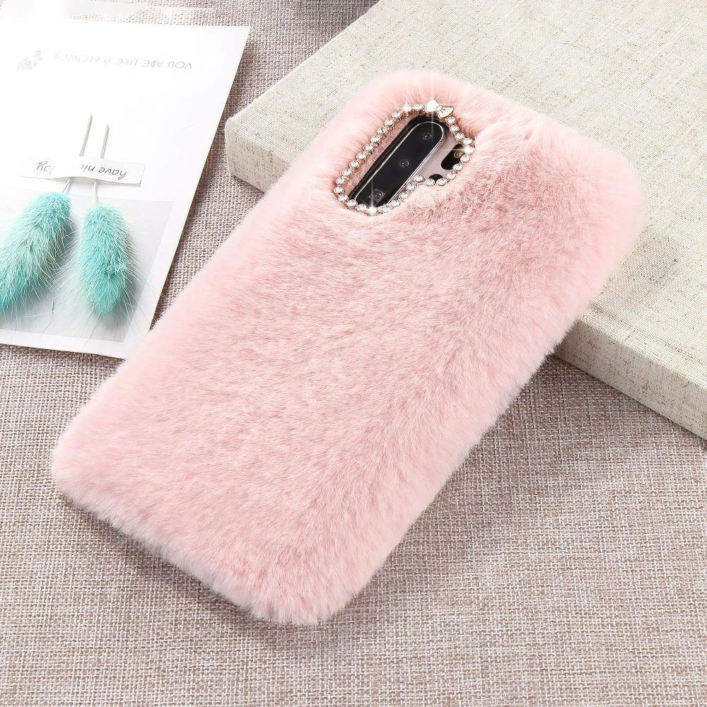 Розовый LAPOPNUT женский теплый меховой пушистый чехол для HUAWEI P30 Nova 4e P20 Pro P9 mate 20 P10 P8 Lite мягкий милый чехол - Цвет: Розовый