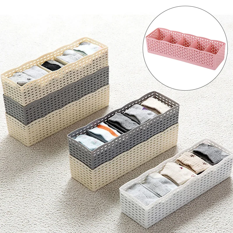 

5 Grids Plastic Socks Underwear Bra Storage Box Multipurpose Hollow Closet Organizer Socks Towel Drawer Boxes For Clothes