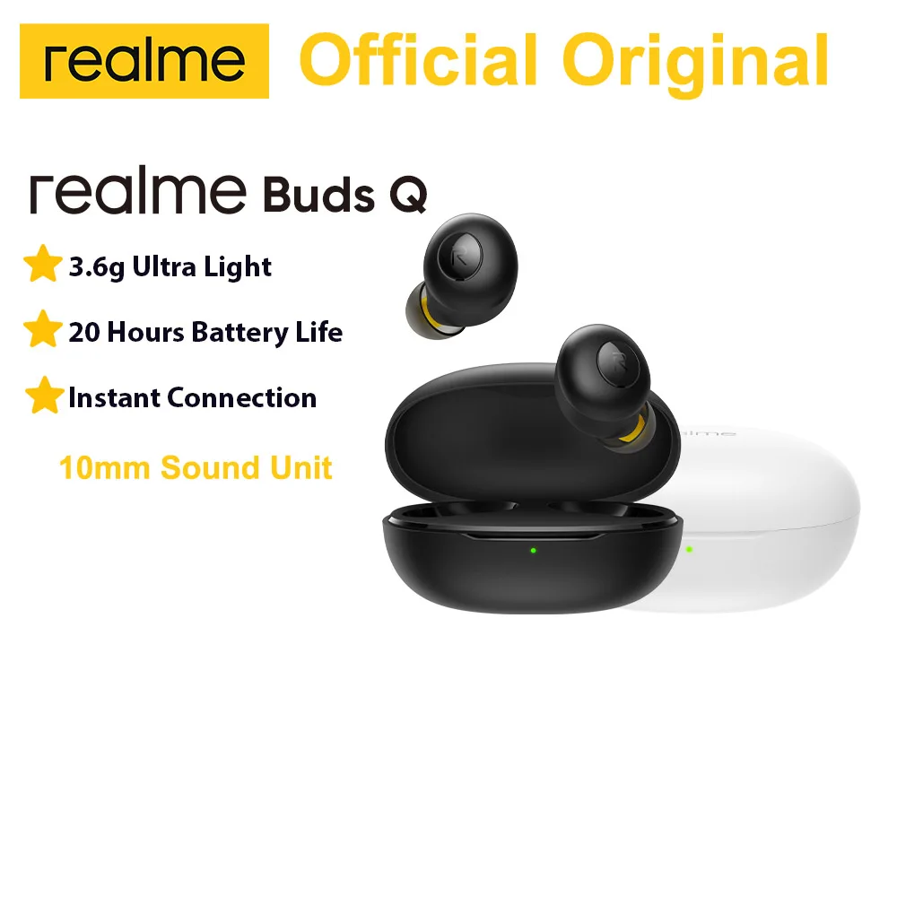 

realme Buds Q TWS Earphones Ture Wireless Bluetooth 5.0 Open-up Auto Connection 20h Battery Life Charging Box Ultra Light 3.6g
