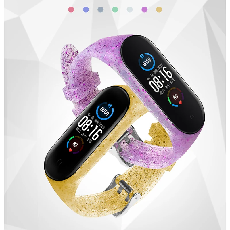 Браслет для Mi Band 4/5 женские блестящие смарт-аксессуары силиконовый ремешок