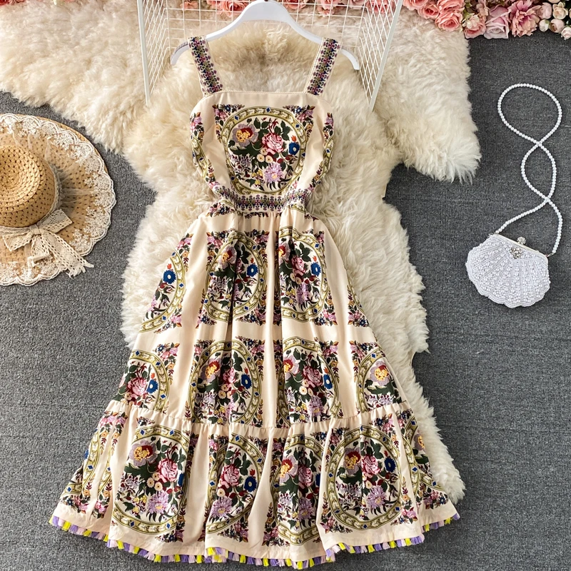 

2021 Sexy V-neck Long Sleeve Retro Palace Style Maxi Dress Women High Waist Dress Fashion Banquet Print Dress robe fille