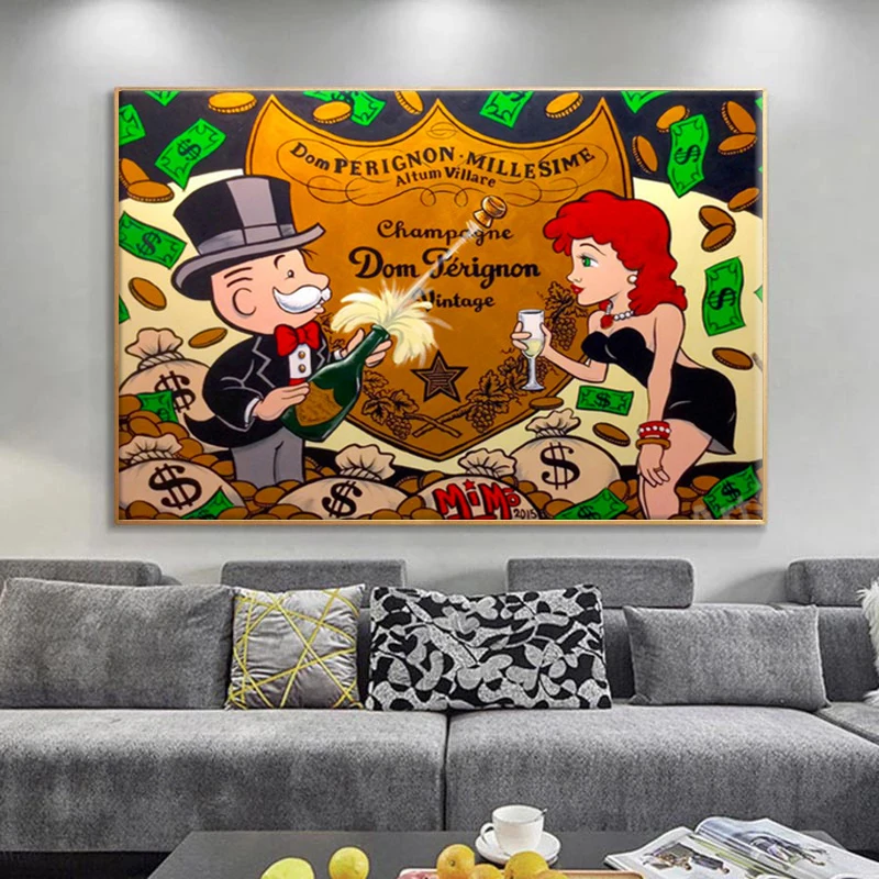 

Alec Monopolys Dom Perignon Canvas Painting Money Poster Print Quadros Wall Art Pictures for Living Room Home Wall Decor Cuadros