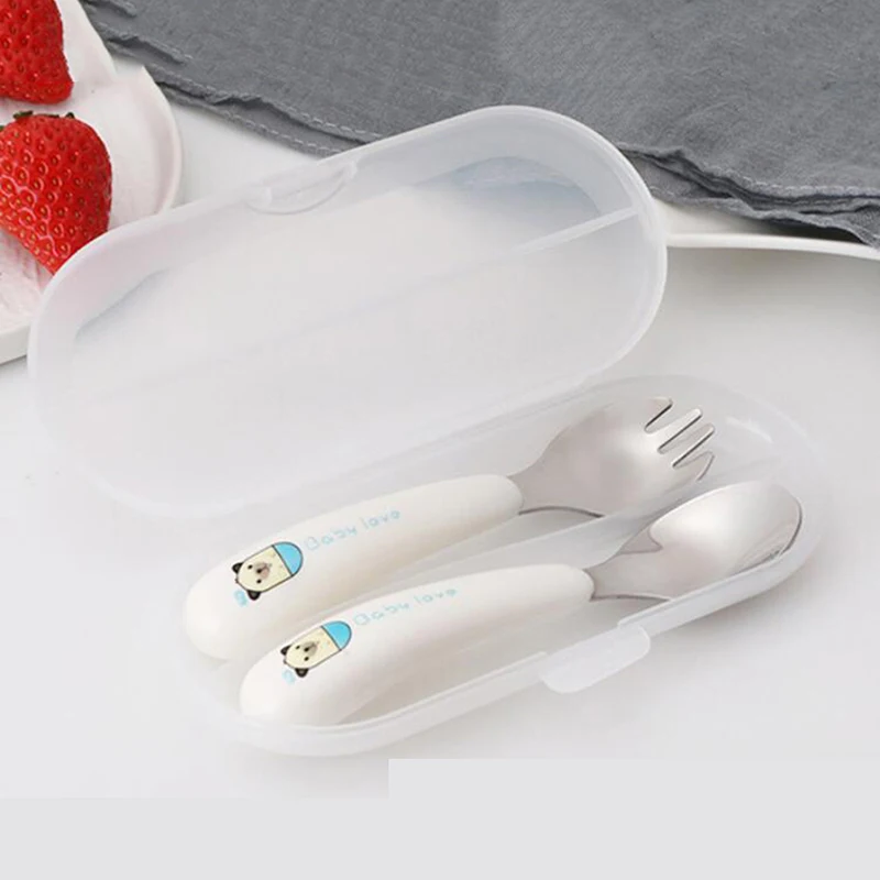 Printted Kitten Cutlery Set Stainless Steel Cartoon Fork Spoon Storage Box Children | Дом и сад