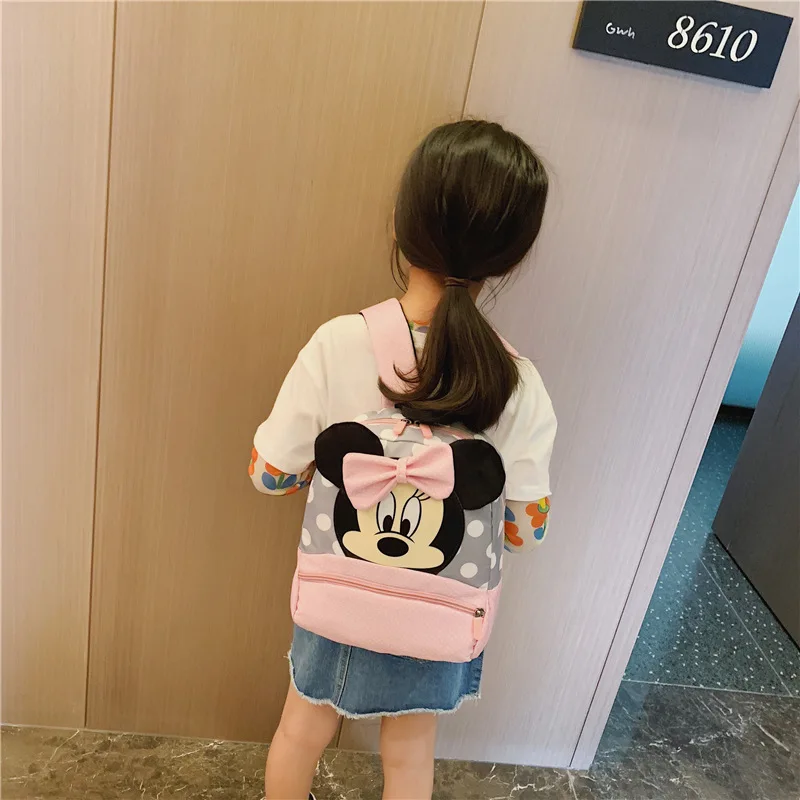 

2021 Disney Children Mickey mouse Backpack Cute Cartoon Backpack 2-5 Years Girl pink Travel Backpack kawaii School Bags