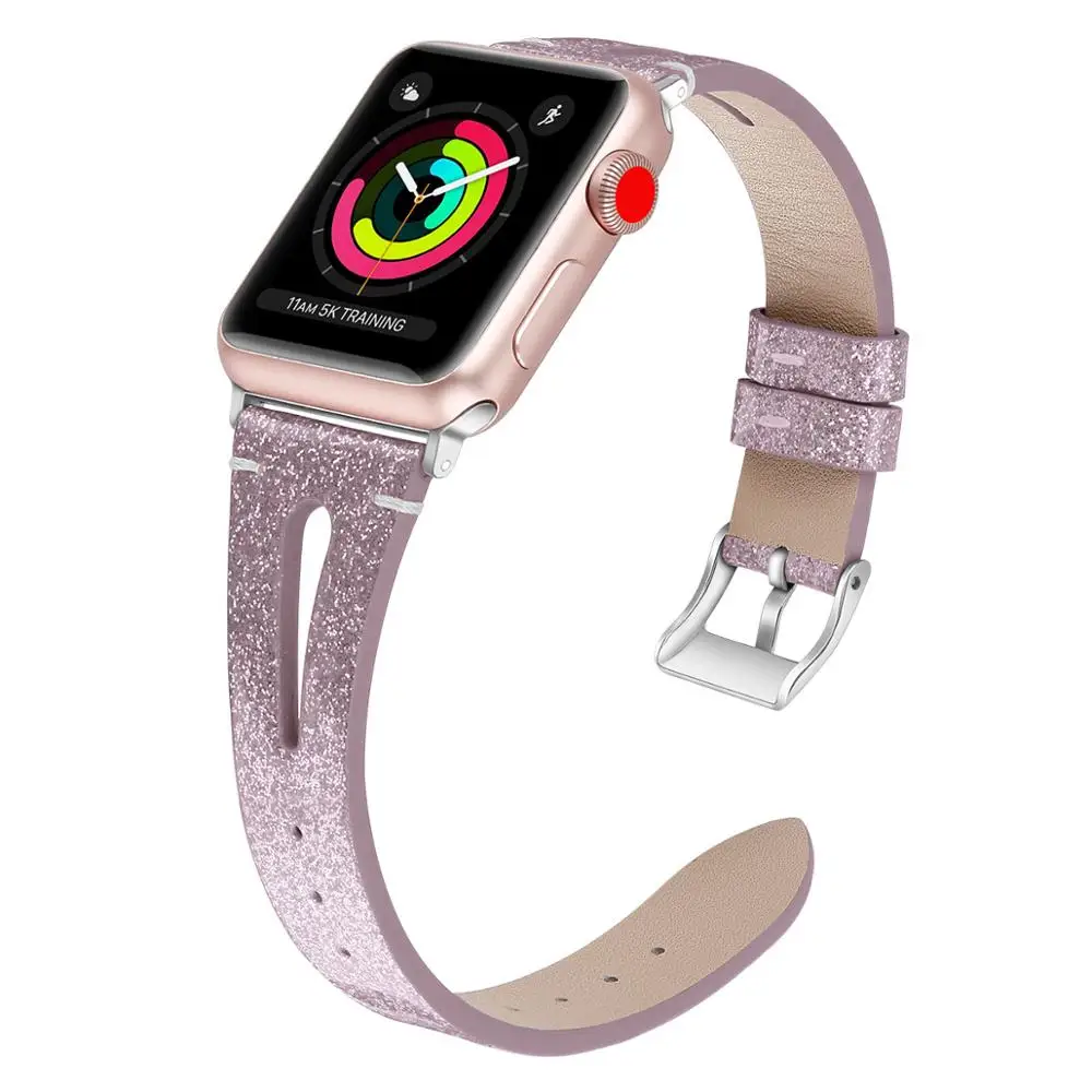 Ремешок из коровьей кожи для Apple Watch Band Series 5 4 3 2 1 блестящий браслет iWatch 40/44/38/42 мм