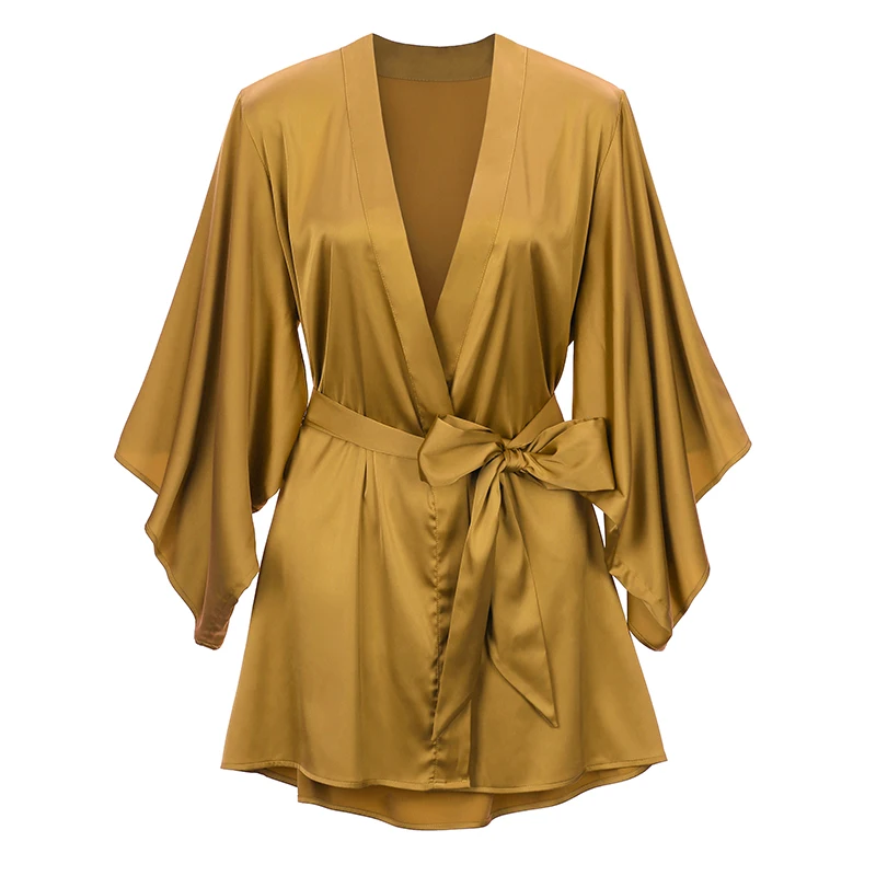 LILYMODA Высокое качество удобные женские из искусственного шелка сексуальное кимоно Ночная рубашка Свадебные вечерние Халаты для невесты - Цвет: Yellow