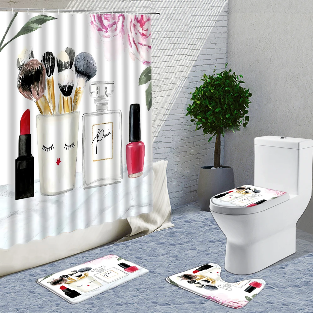 

Creative Cosmetics Shower Curtains Sexy Red Lips Girl Pattern Fashion Waterproof Bath Curtain shower curtain sets Bath Mats Rugs