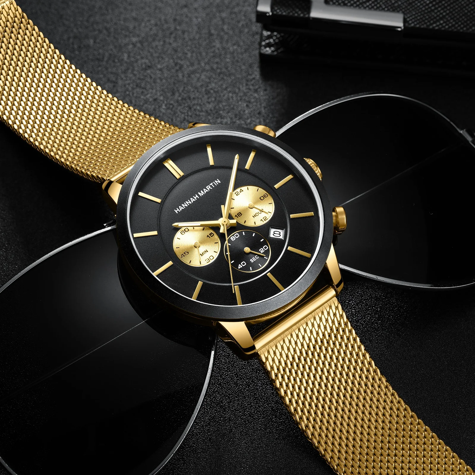 

Multifunction Stopwatch Calendar Watch Men Business Blue Steel Band Waterproof Big Dial Japan Movement Quartz Luxury Wristwatch