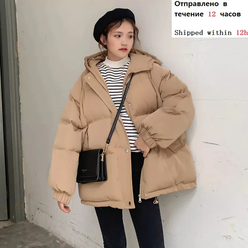 

Short Winter Jacket Women Warm Hooded Down Cotton Jacket Female Casual Loose Outwear Cotton-padded Winter Coat