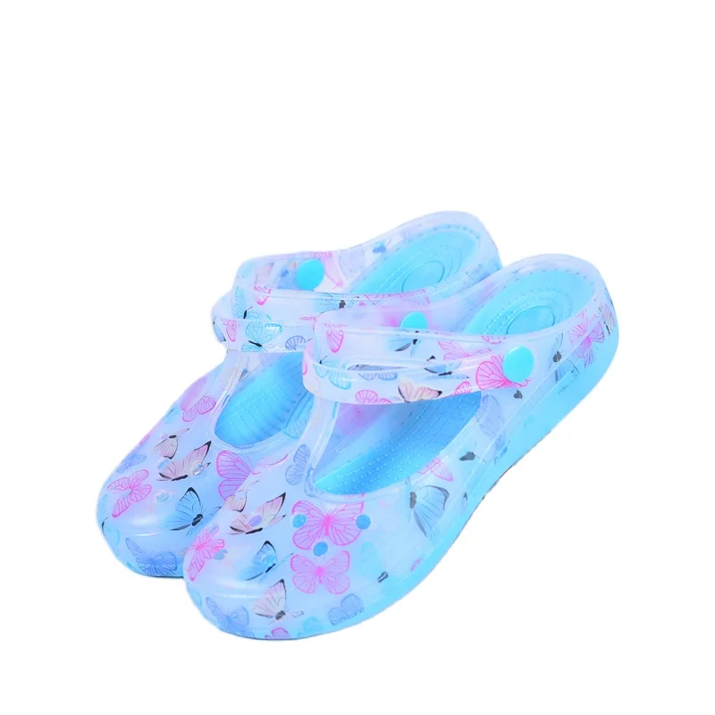 Женские сандалии на толстой подошве конфетных цветов Нескользящие с цветками из