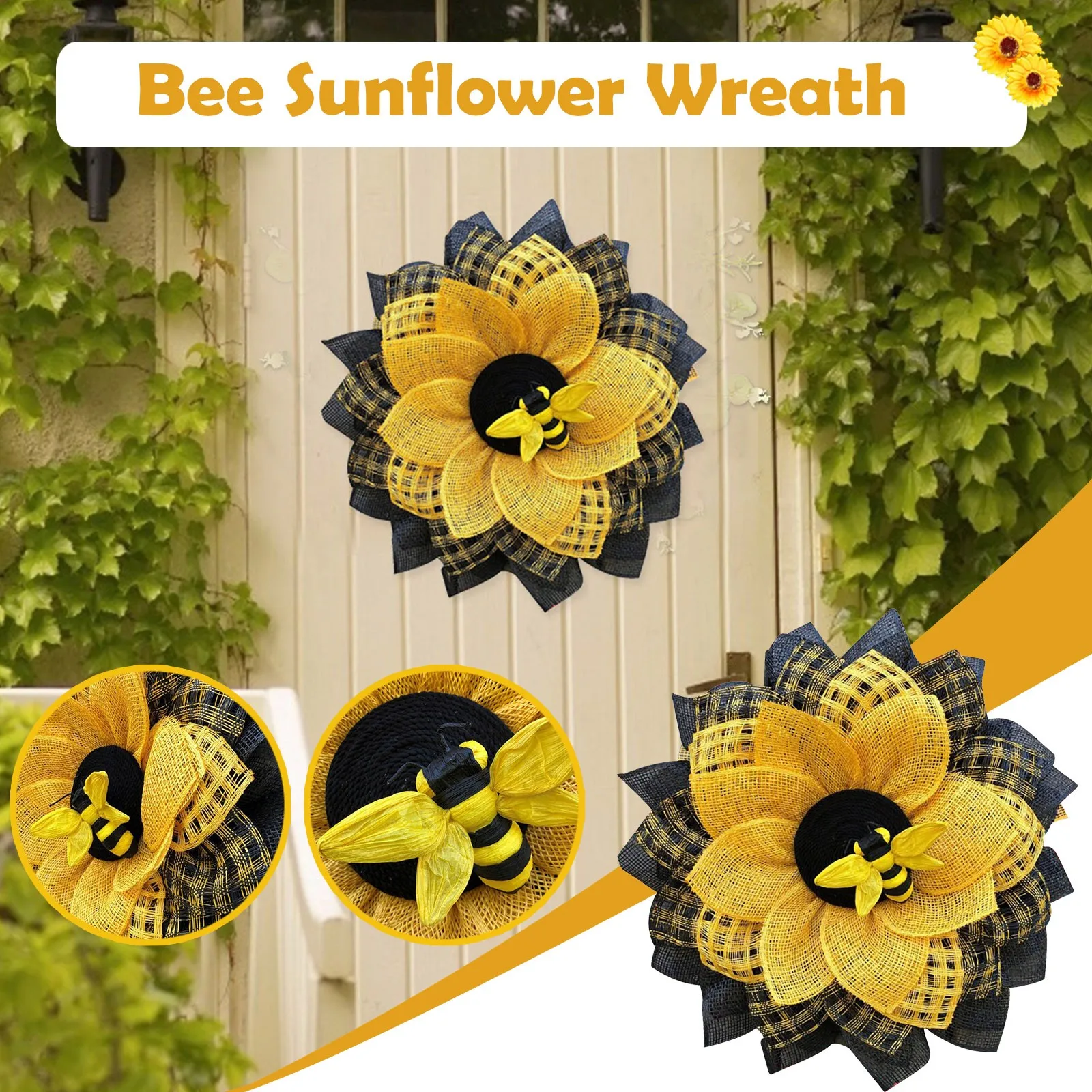 

Simulation Leaf Bee Sunflower Wreath Artificial Garland Hanging Pendants Wedding Wreath Accessories 33x33cm decoración pascua w1