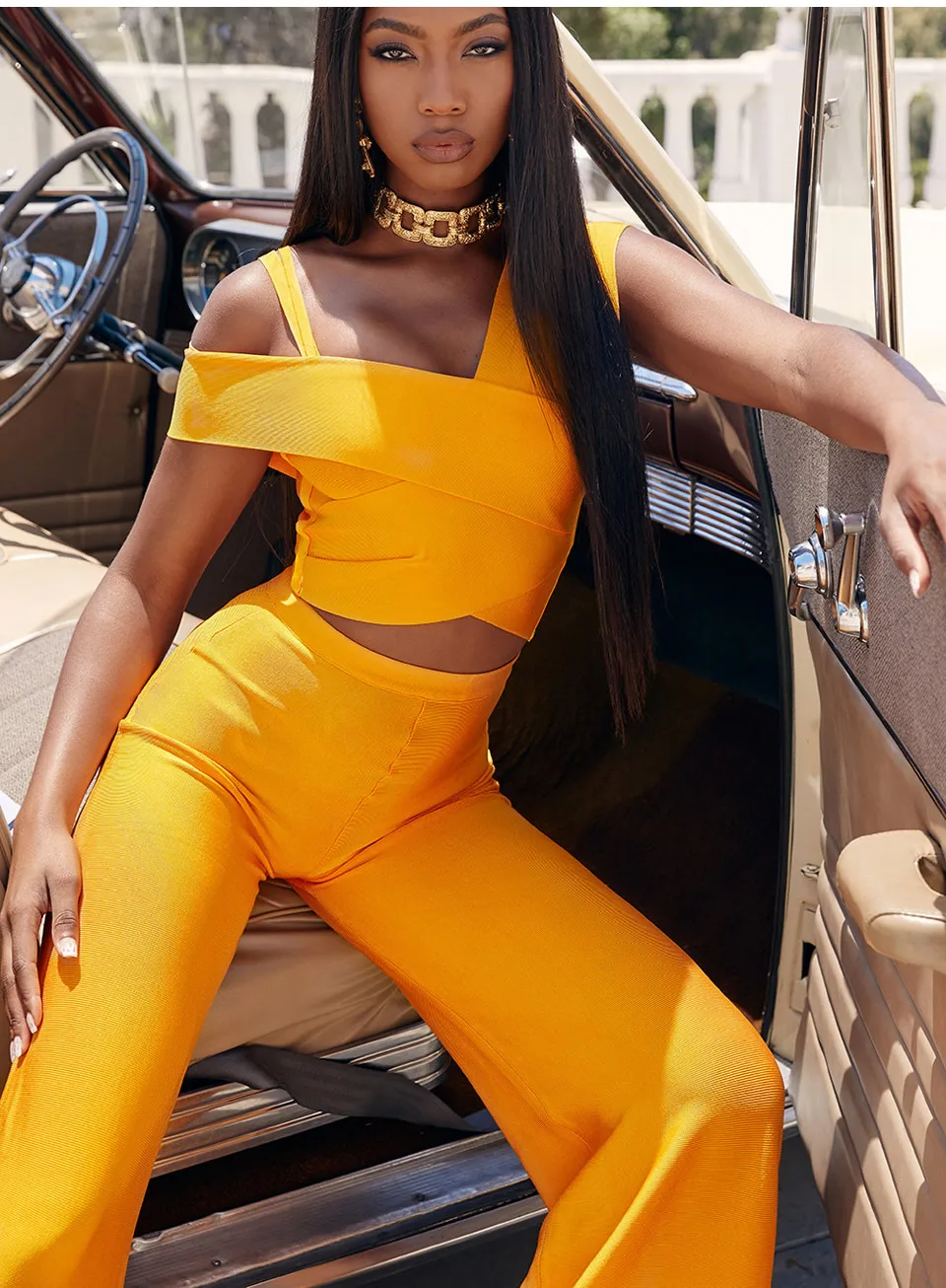 Оранжевые сексуальные женские комплекты из двух частей одинаковые топы и