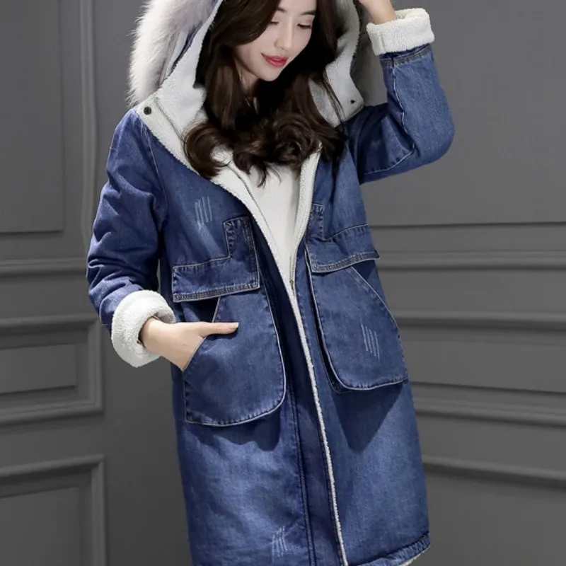 Женский костюм с меховой подкладкой Длинный свободный крой теплый зимний