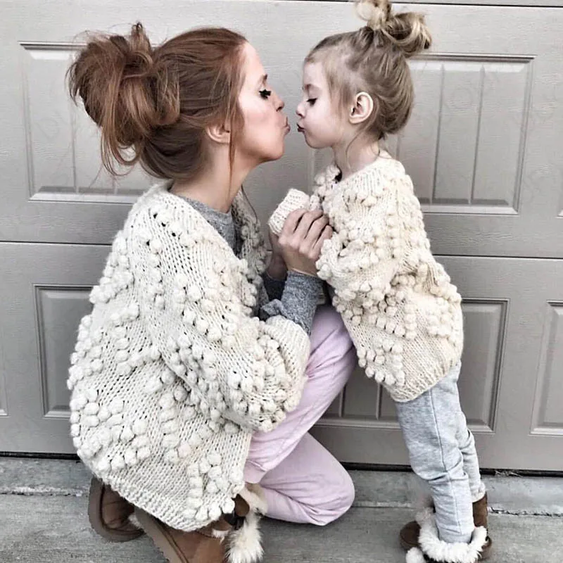 

Осень-зима, новинка, вязаный вручную Однотонный свитер, милая одежда для родителей и детей, свитер, куртка для женщин