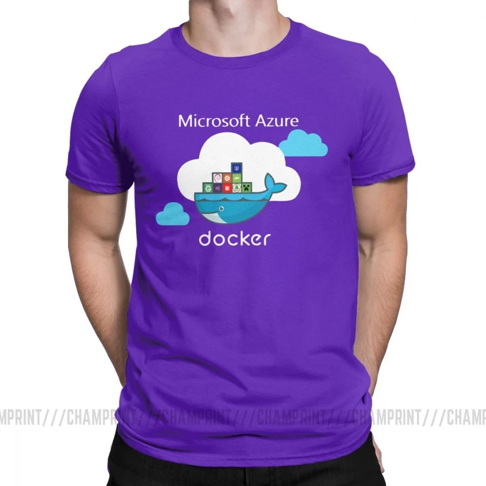 Мужские футболки Docker On Azure, одежда из чистого хлопка, крутые футболки с коротким рукавом и круглым воротником размера плюс - Цвет: Фиолетовый