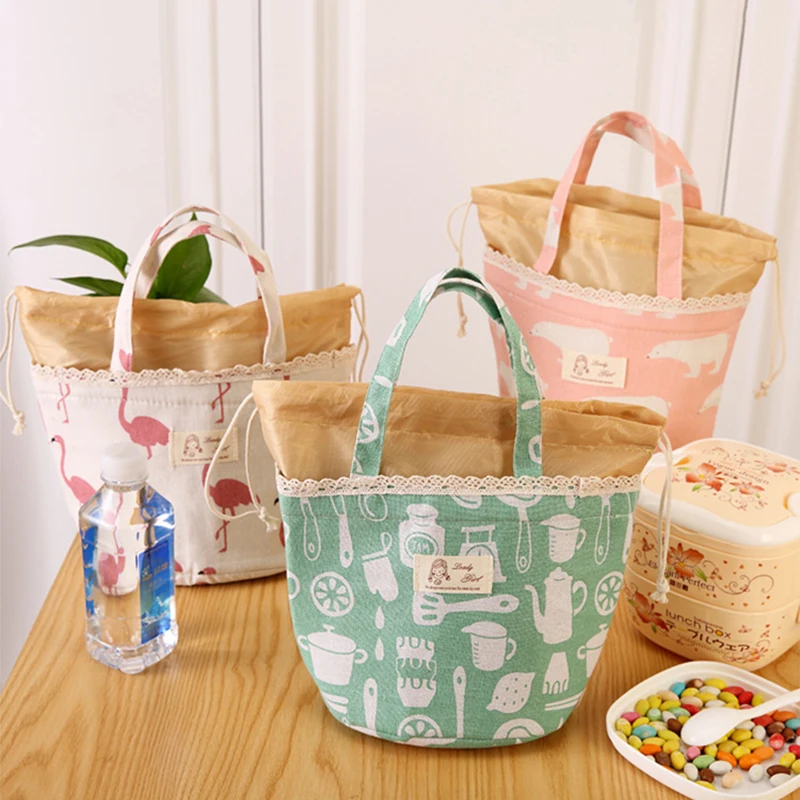 

Креативная теплоизоляционная сумка для ланча с фламинго, уличная сумка для хранения пикника, сумка для льда, водонепроницаемая холщовая из...