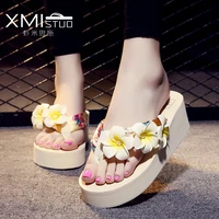 high quality fashion non slip thick flat bottomed slope beach flowers cool slippers flip flops woman slippers increase 5 5cm